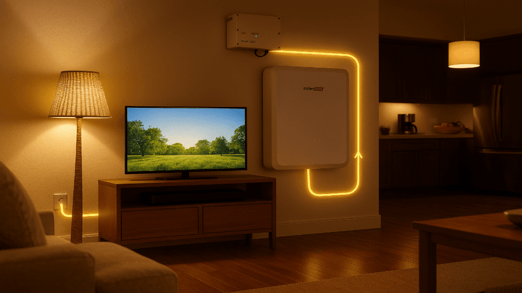 Simulazione di un sistema di accumulo che cede energia alla casa, durante la sera. 