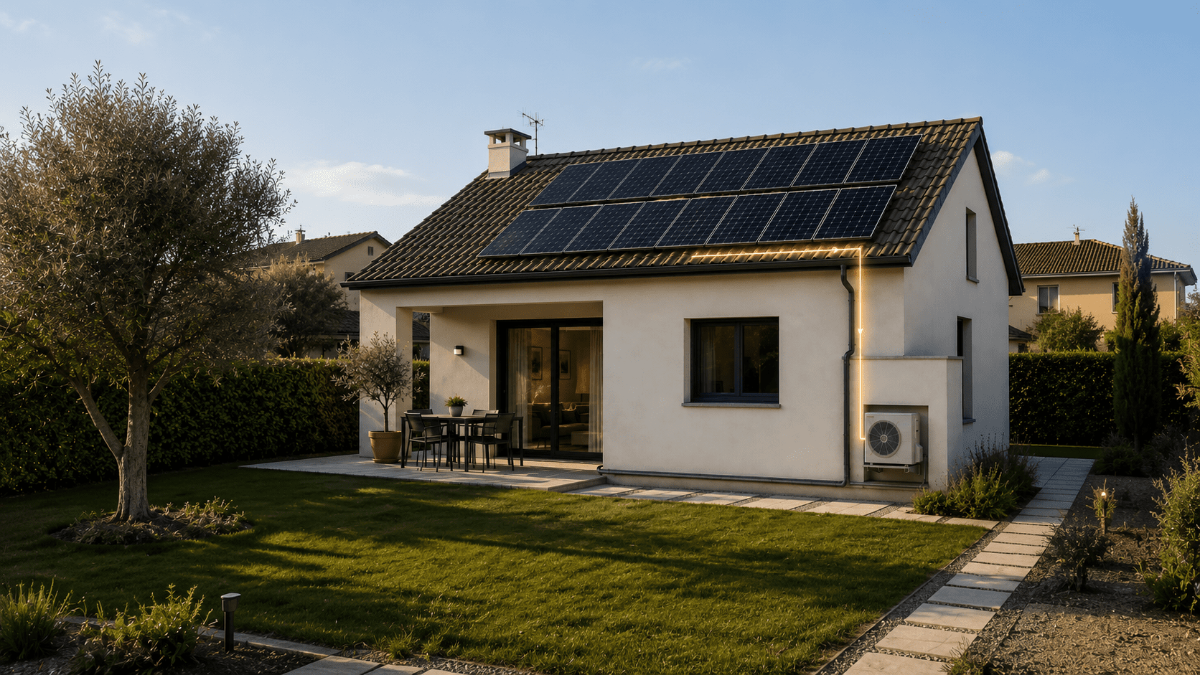 Abitazione con fotovoltaico e pompa di calore installata all&rsquo;esterno