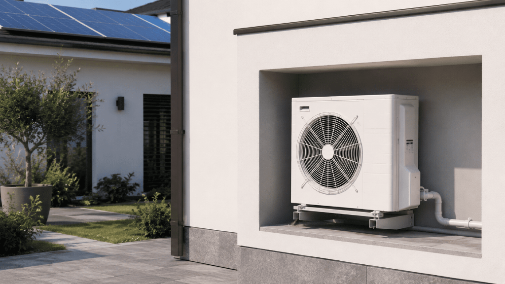 Fotovoltaico e pompa di calore installati in una abitazione moderna.